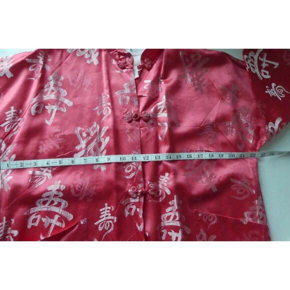 Vtg Asian Print Kimono Japan LARGE Authentic Button Knot Lined 42" Slit Sides - Picture 9 of 13